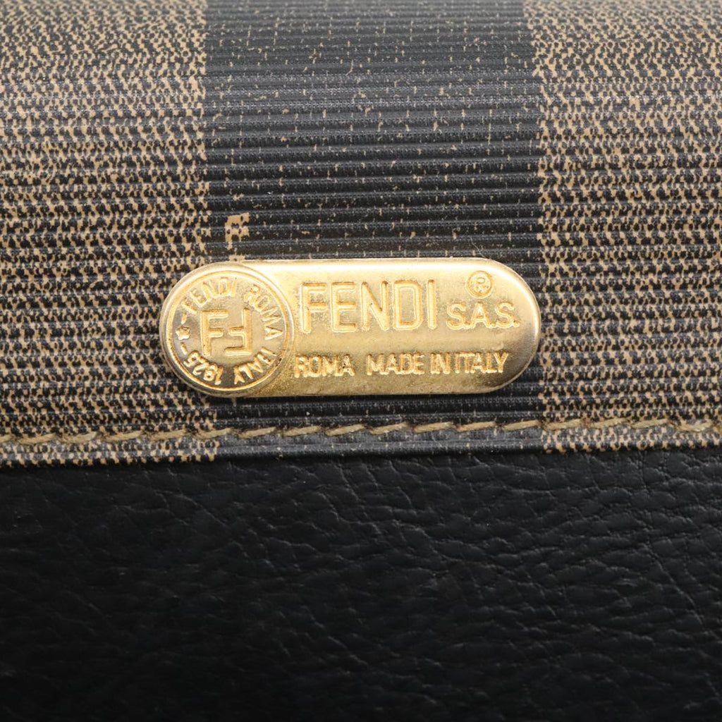 FENDI Pecan Canvas Business Bag PVC Leather Brown Black Gold ti2321