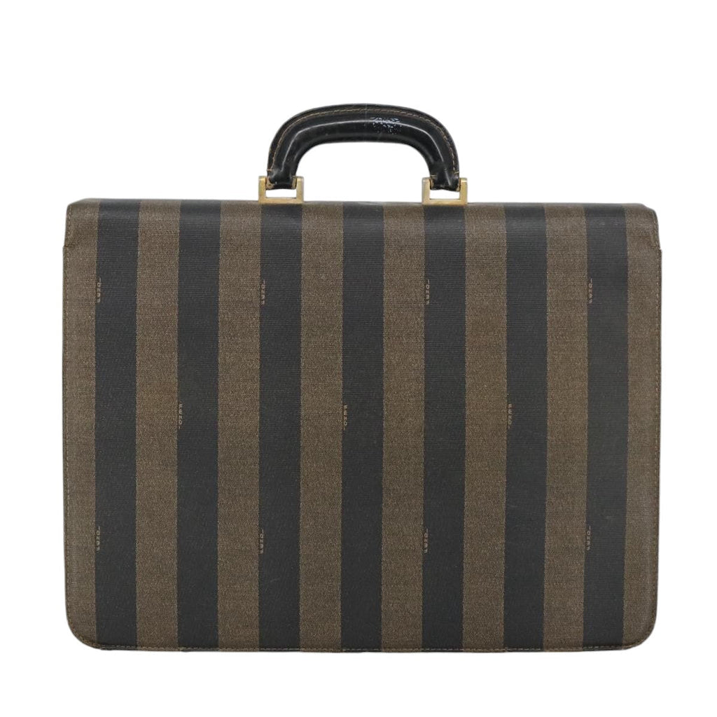 FENDI Pecan Canvas Business Bag PVC Leather Brown Black Gold ti2321