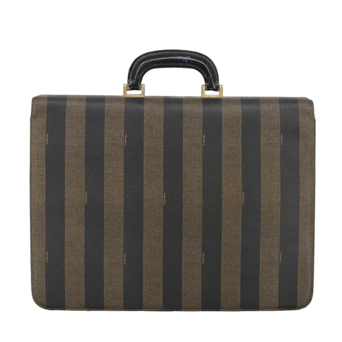 FENDI Pecan Canvas Business Bag PVC Leather Brown Black Gold ti2321