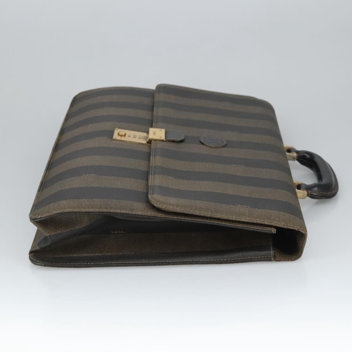 FENDI Pecan Canvas Business Bag PVC Leather Brown Black Gold ti2321