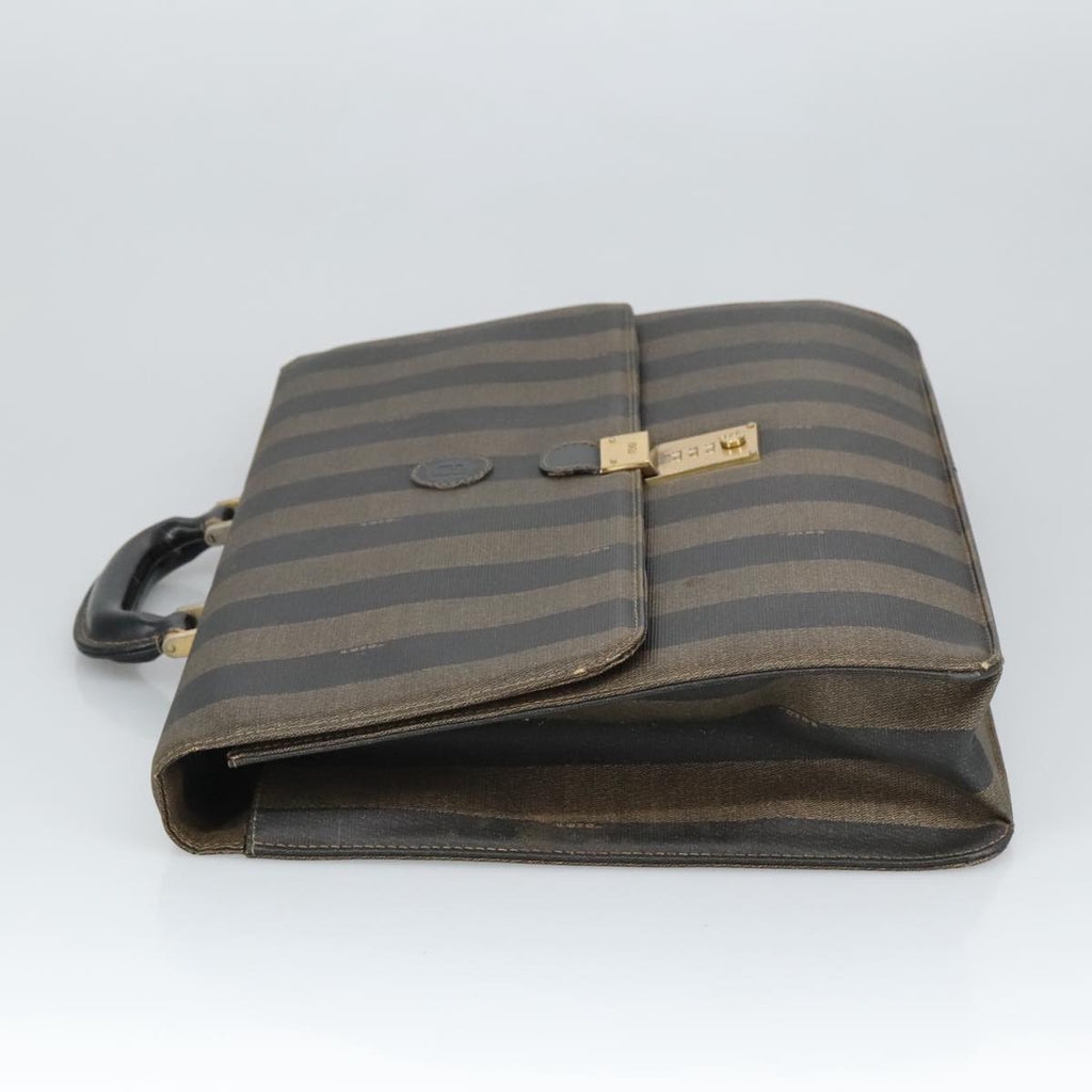 FENDI Pecan Canvas Business Bag PVC Leather Brown Black Gold ti2321