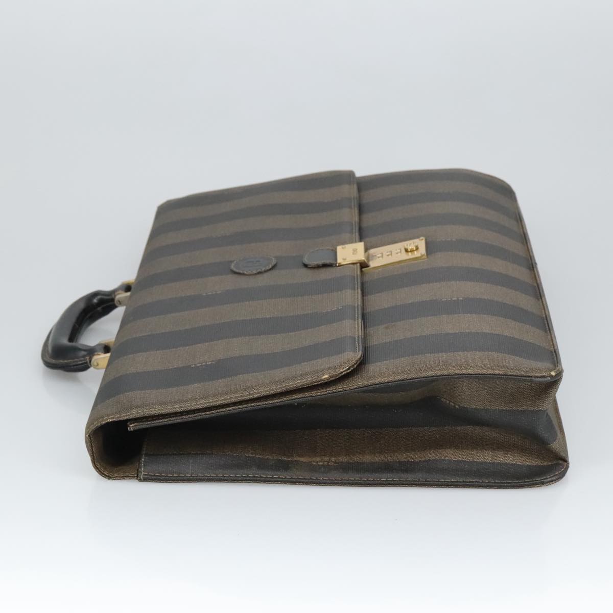 FENDI Pecan Canvas Business Bag PVC Leather Brown Black Gold ti2321