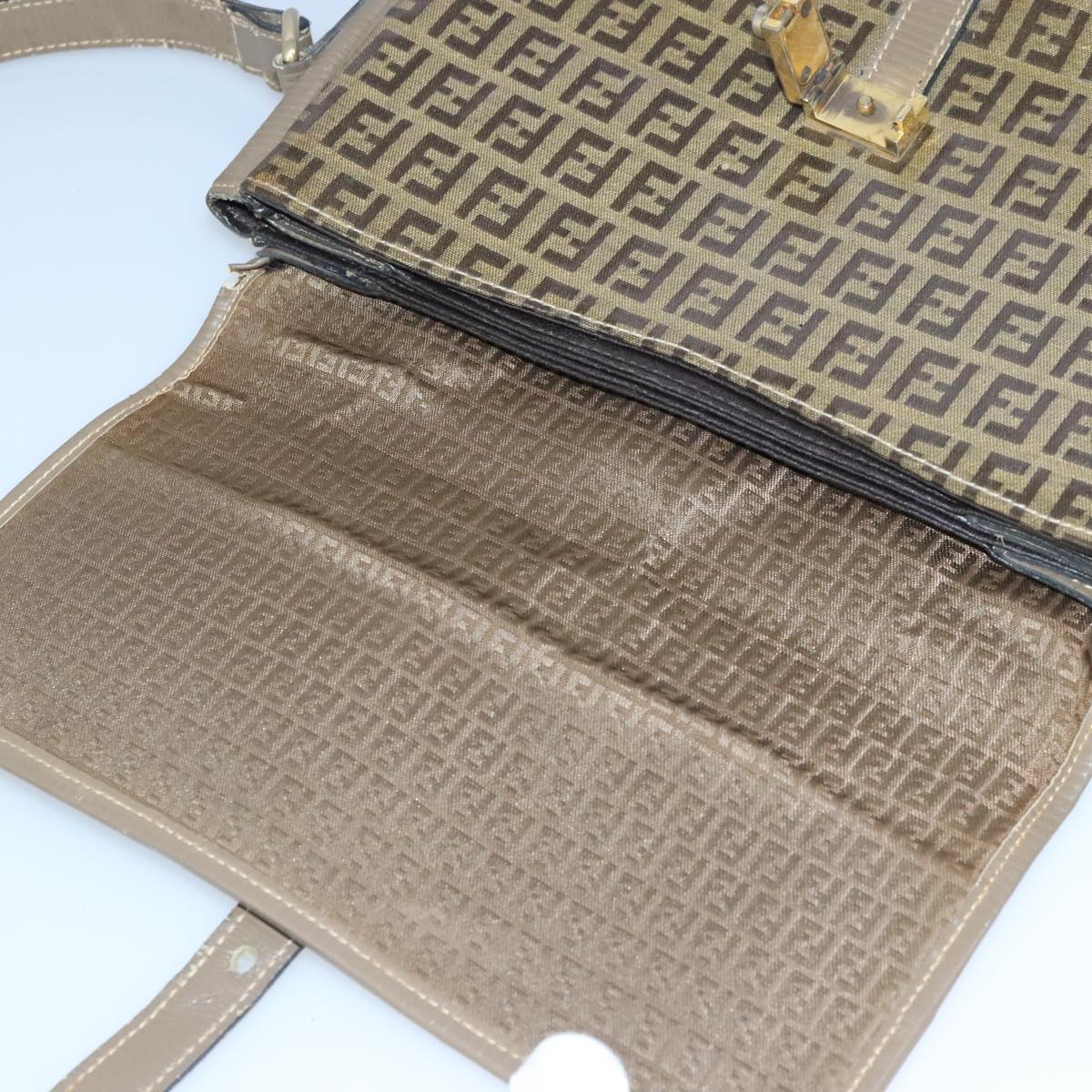 FENDI Zucchino Canvas Shoulder Bag Coated Canvas Brown ti2323