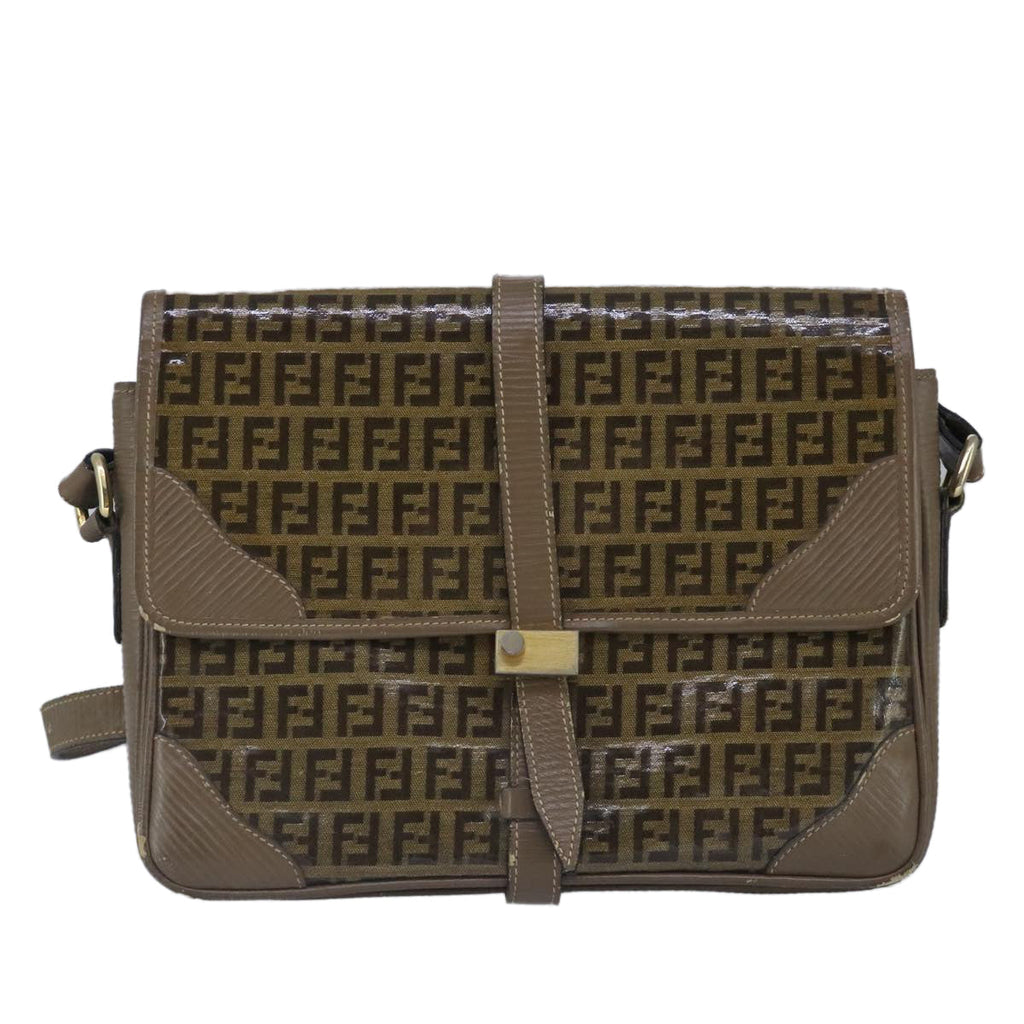 FENDI Zucchino Canvas Shoulder Bag Coated Canvas Brown ti2323