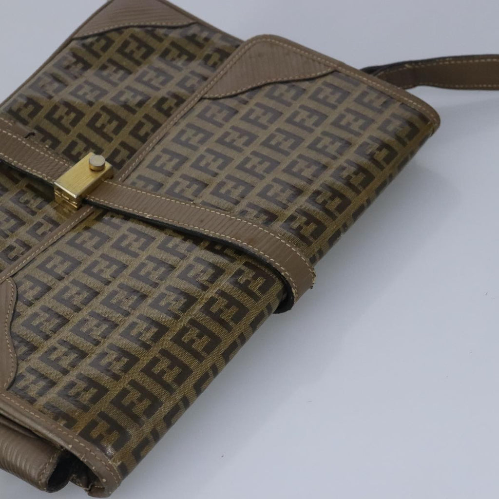 FENDI Zucchino Canvas Shoulder Bag Coated Canvas Brown ti2323