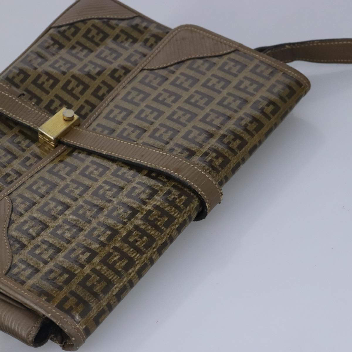 FENDI Zucchino Canvas Shoulder Bag Coated Canvas Brown ti2323