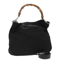 GUCCI Bamboo Hand Bag Nylon Leather 2way Black Silver ti2334