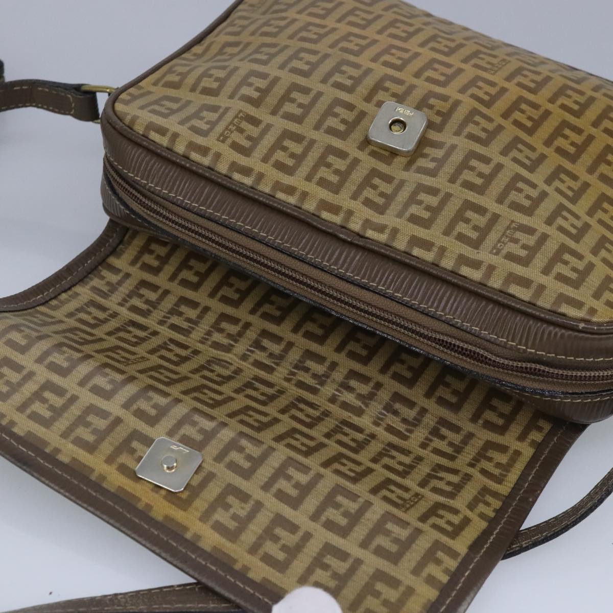 FENDI Zucchino Canvas Shoulder Bag Coated Canvas Brown ti2336