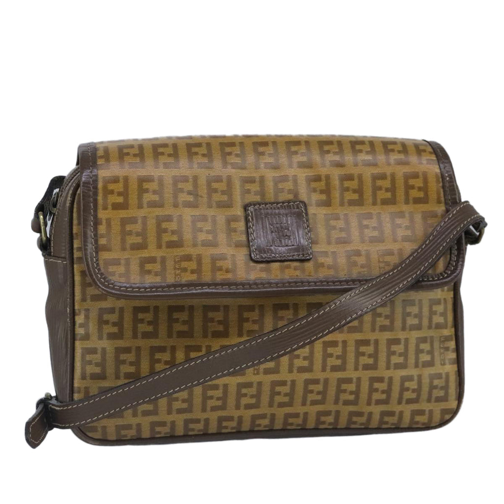 FENDI Zucchino Canvas Shoulder Bag Coated Canvas Brown ti2336