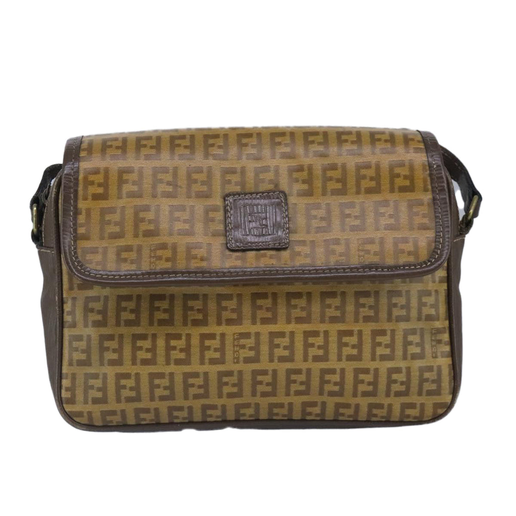 FENDI Zucchino Canvas Shoulder Bag Coated Canvas Brown ti2336