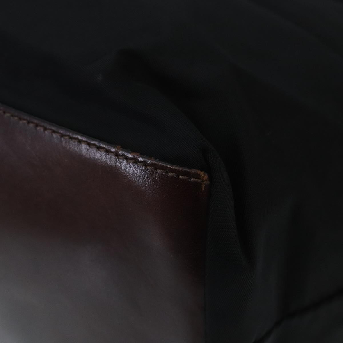 FENDI Hand Bag Nylon Leather Black Brown Silver ti2337