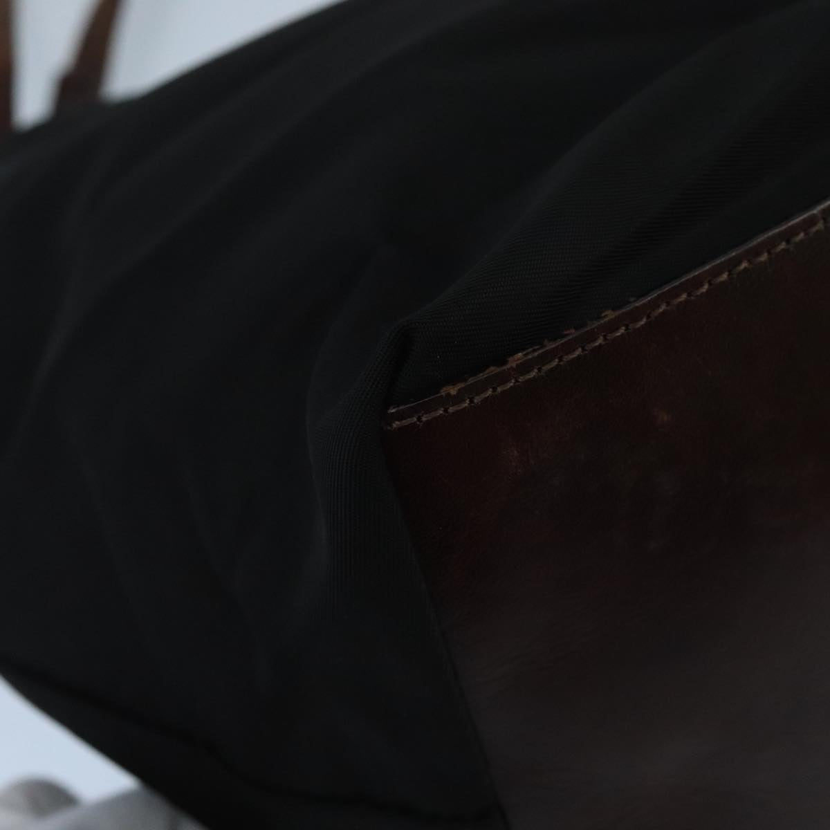 FENDI Hand Bag Nylon Leather Black Brown Silver ti2337