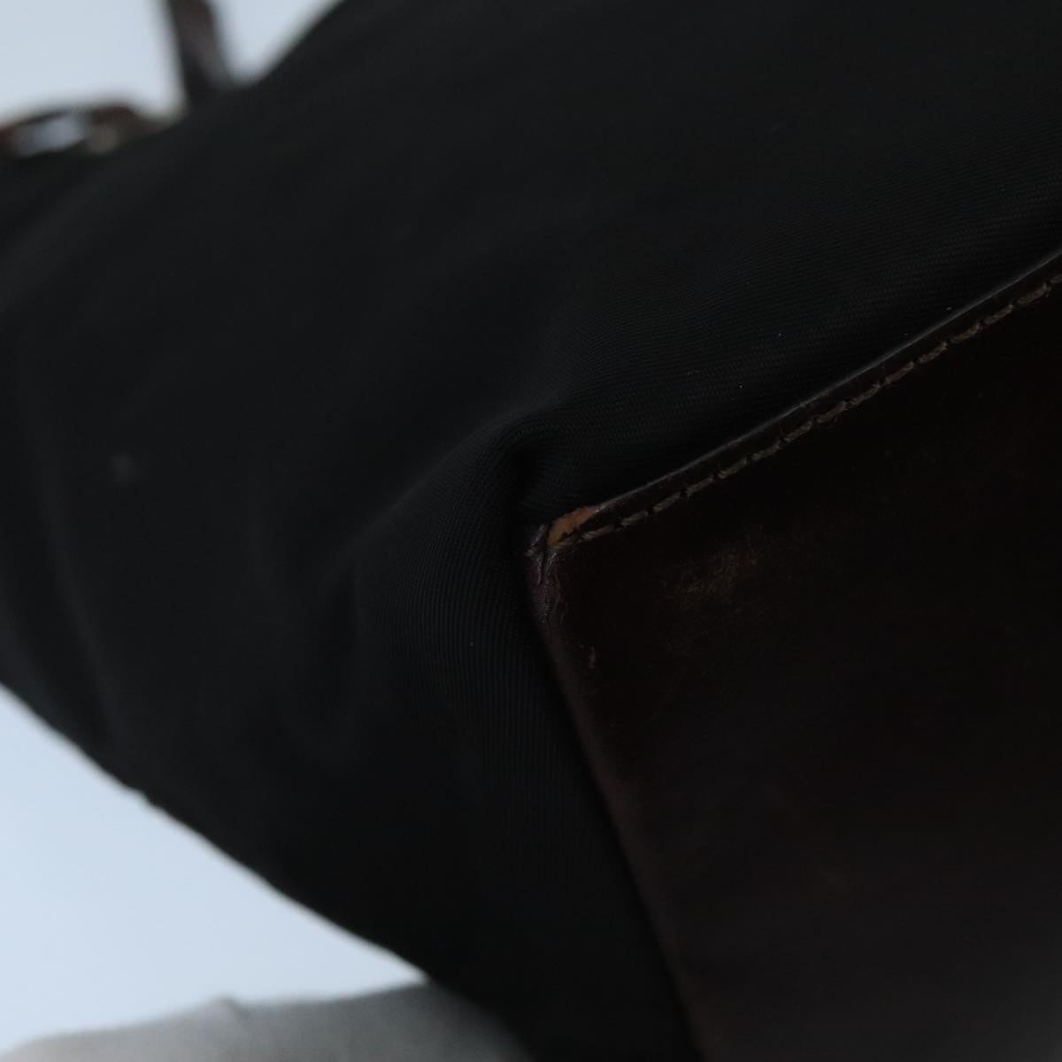 FENDI Hand Bag Nylon Leather Black Brown Silver ti2337