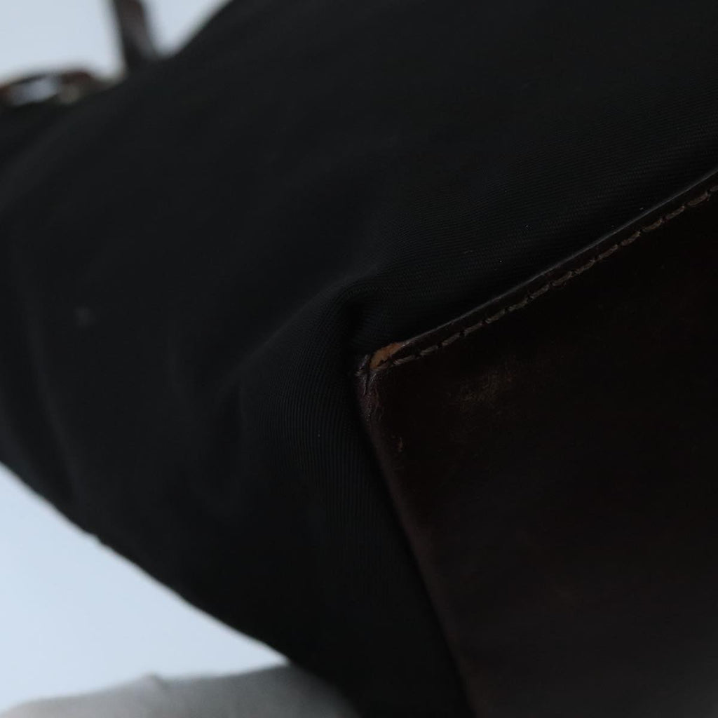 FENDI Hand Bag Nylon Leather Black Brown Silver ti2337