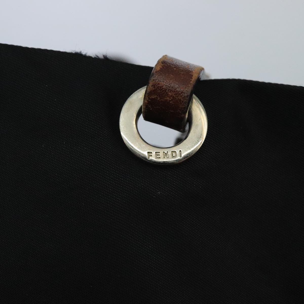 FENDI Hand Bag Nylon Leather Black Brown Silver ti2337