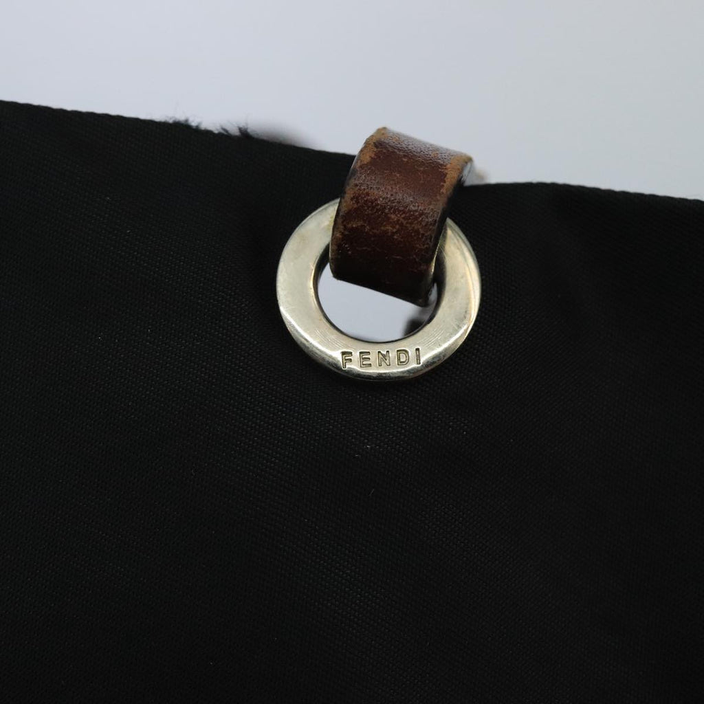 FENDI Hand Bag Nylon Leather Black Brown Silver ti2337