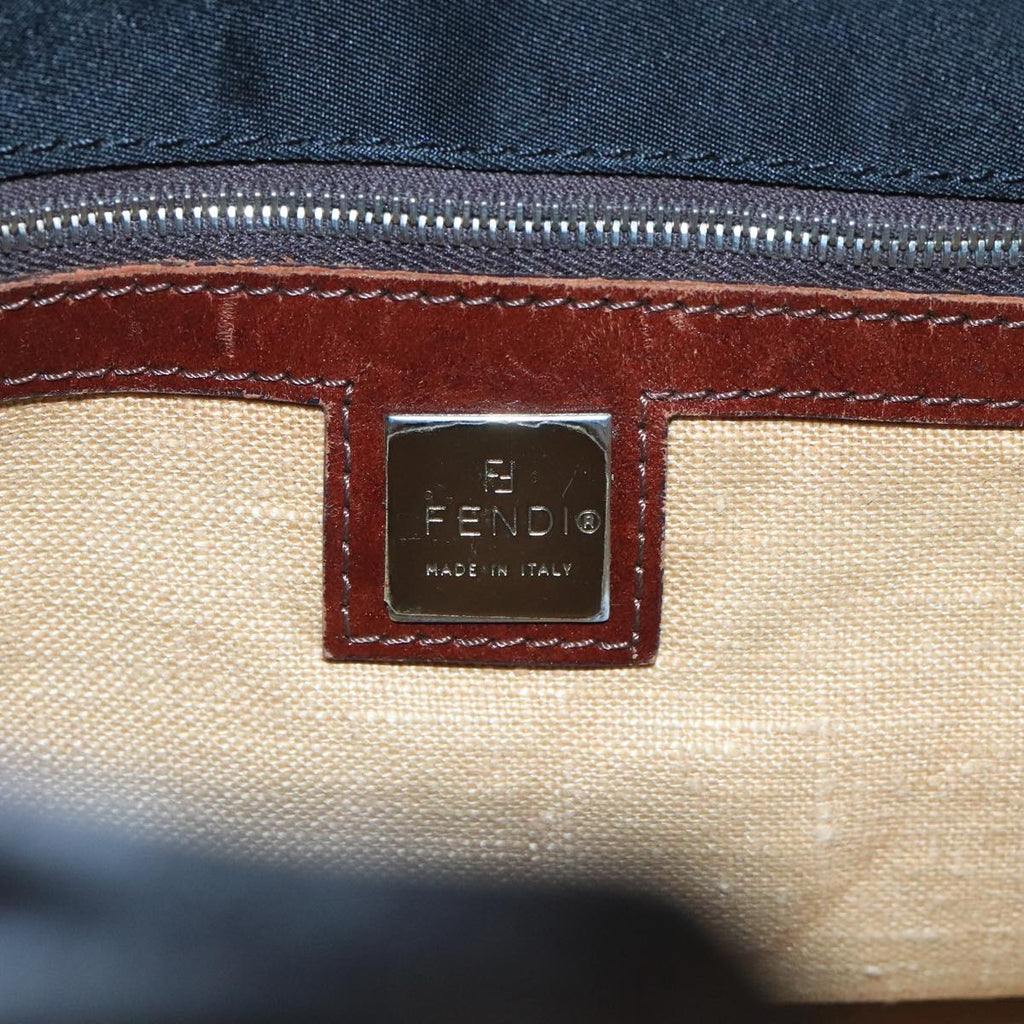 FENDI Hand Bag Nylon Leather Black Brown Silver ti2337