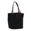 FENDI Hand Bag Nylon Leather Black Brown Silver ti2337