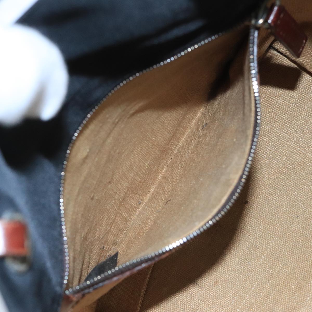 FENDI Hand Bag Nylon Leather Black Brown Silver ti2337