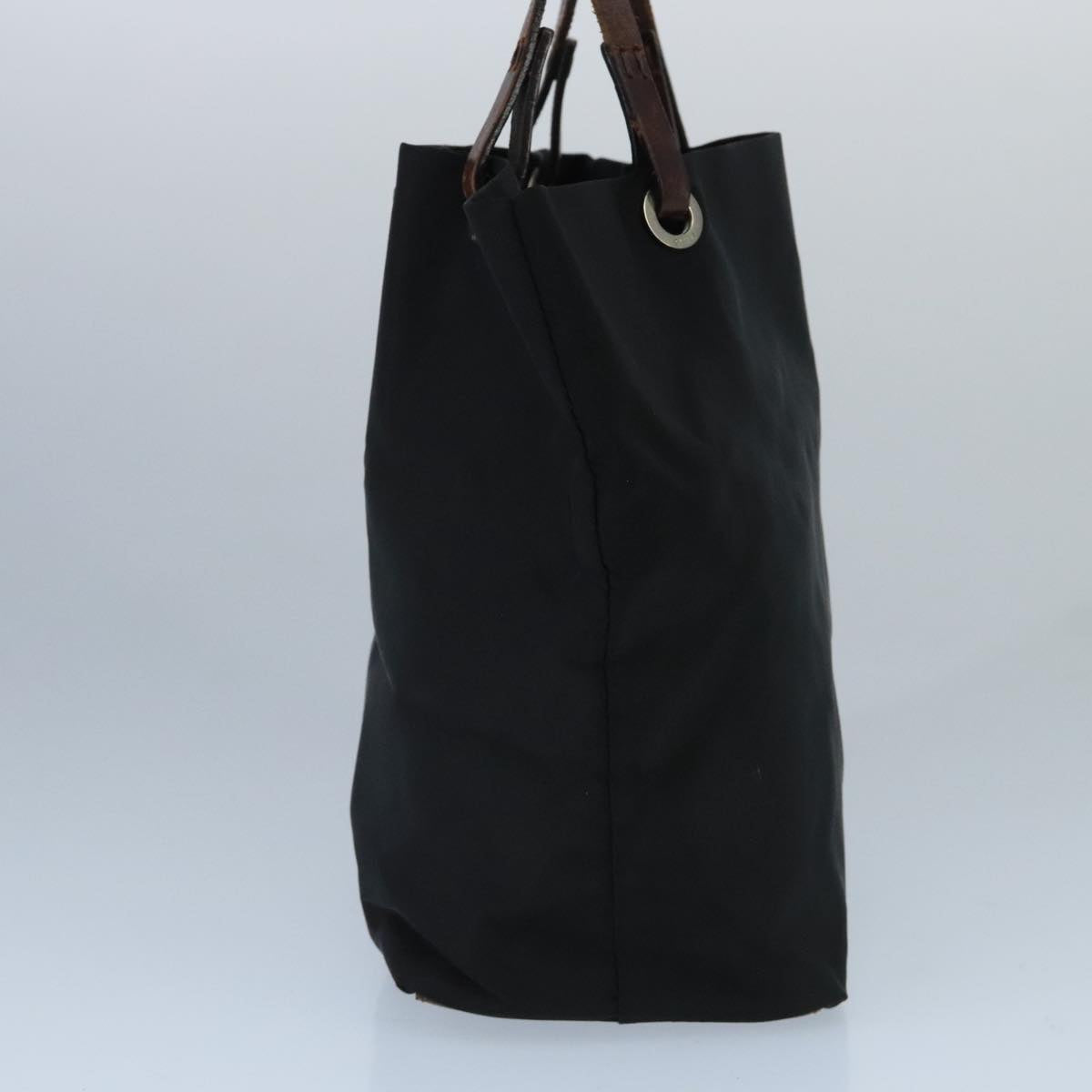 FENDI Hand Bag Nylon Leather Black Brown Silver ti2337