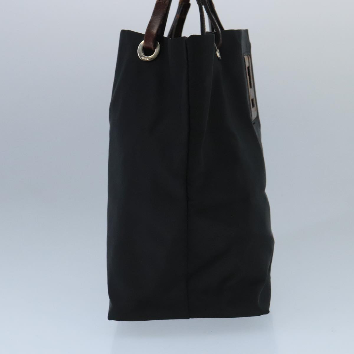 FENDI Hand Bag Nylon Leather Black Brown Silver ti2337