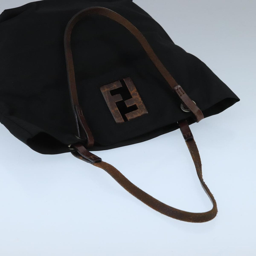 FENDI Hand Bag Nylon Leather Black Brown Silver ti2337