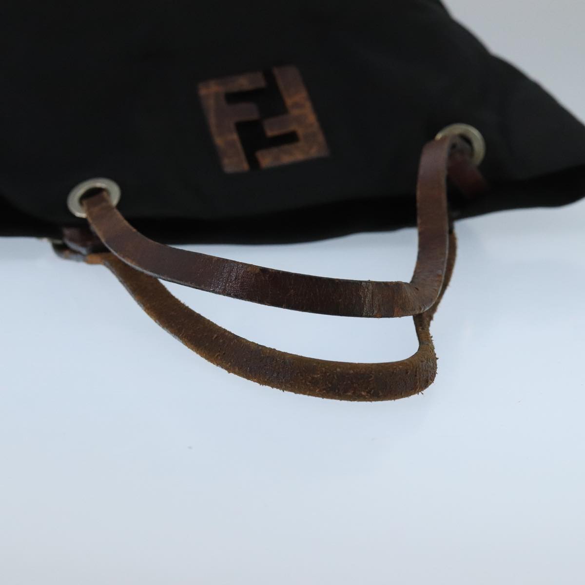 FENDI Hand Bag Nylon Leather Black Brown Silver ti2337