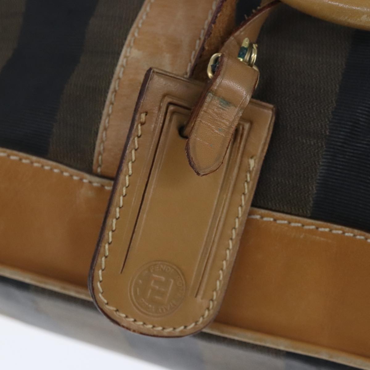 FENDI Pecan Canvas Boston Bag Coated Canvas Khaki Brown ti2355
