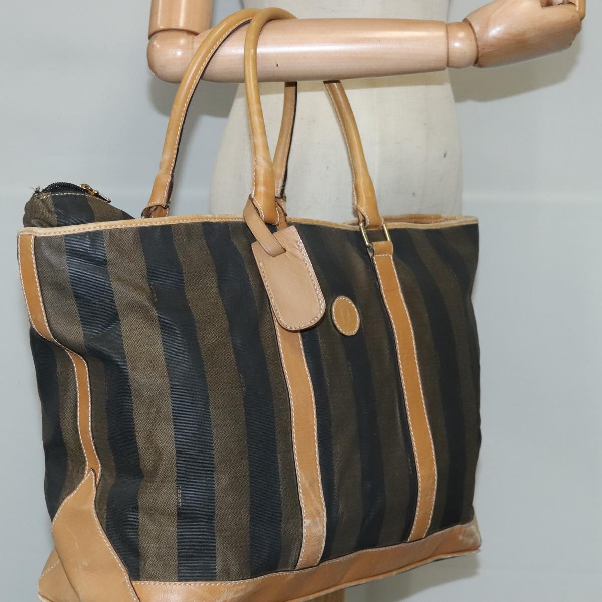 FENDI Pecan Canvas Boston Bag Coated Canvas Khaki Brown ti2355