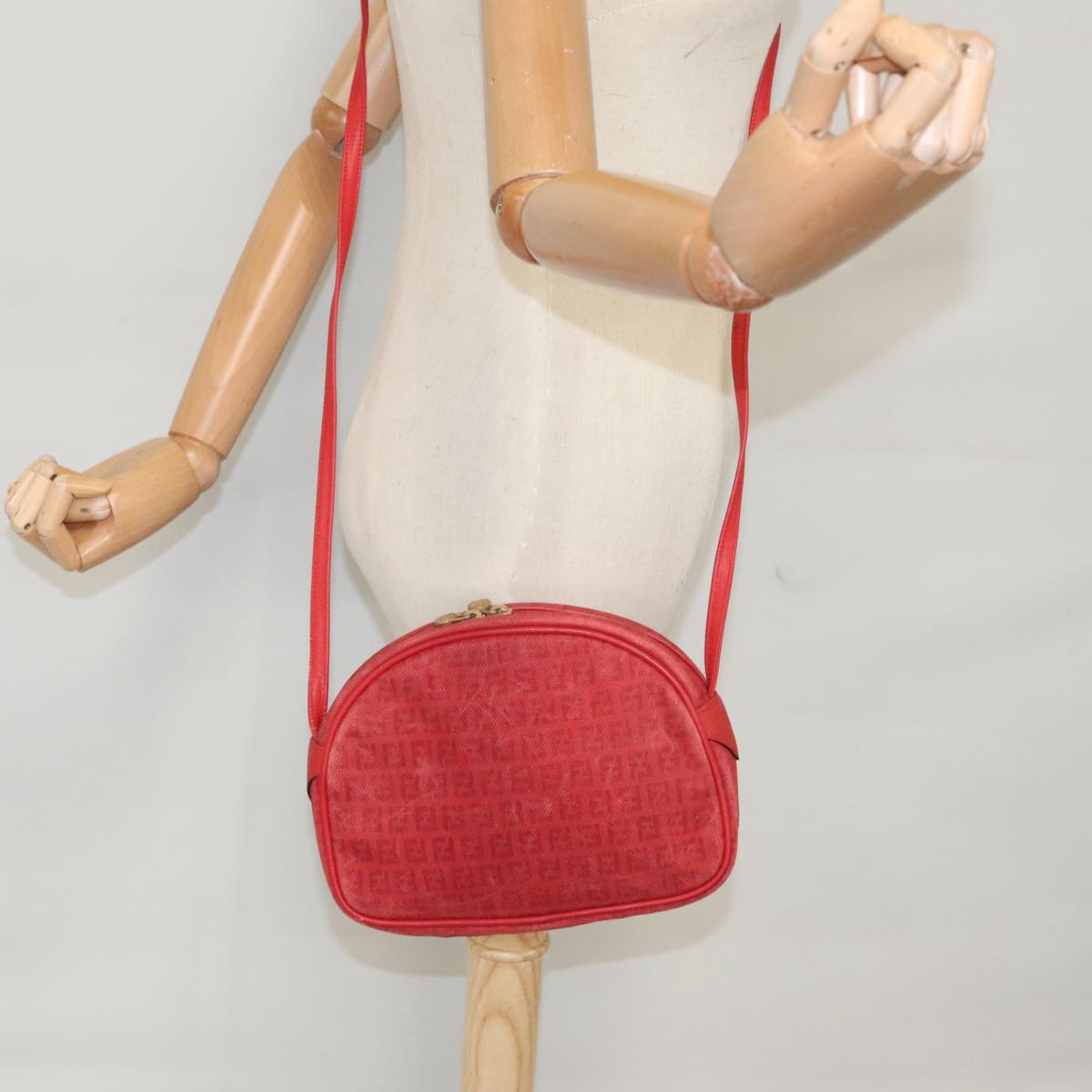 FENDI Zucchino Canvas Shoulder Bag Coated Canvas Red ti2358