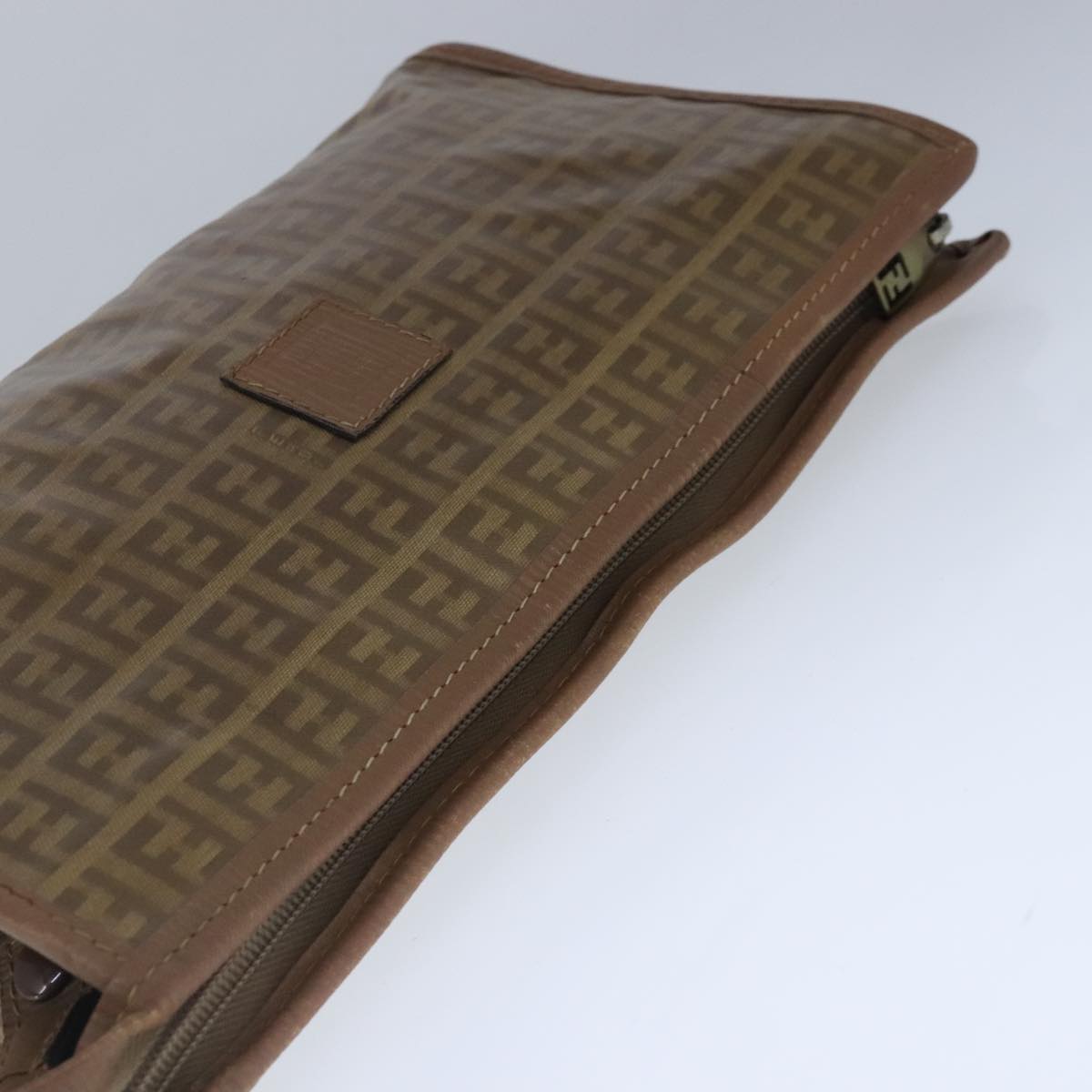 FENDI Zucchino Canvas Clutch Bag Coated Canvas Brown ti2364