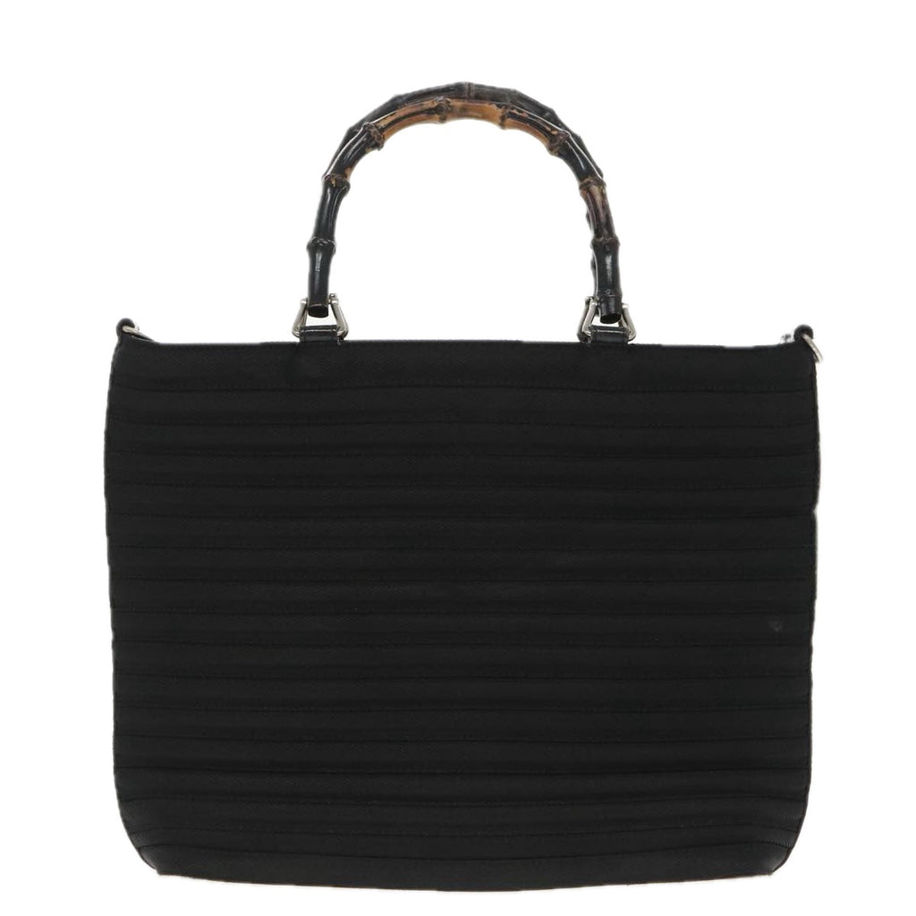 GUCCI Bamboo Hand Bag Nylon Black Silver 000 1705 0588 ti2378