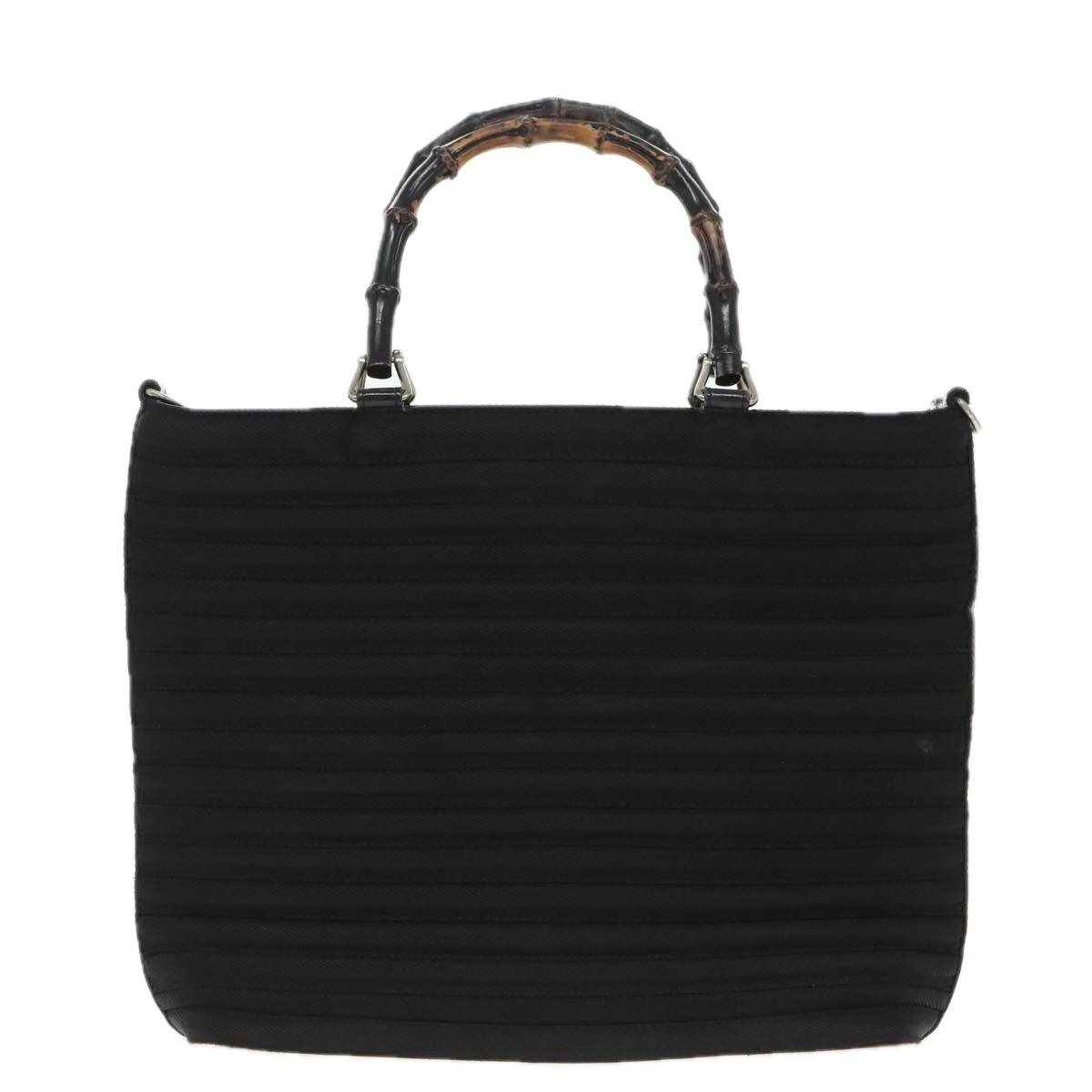 GUCCI Bamboo Hand Bag Nylon Black Silver 000 1705 0588 ti2378