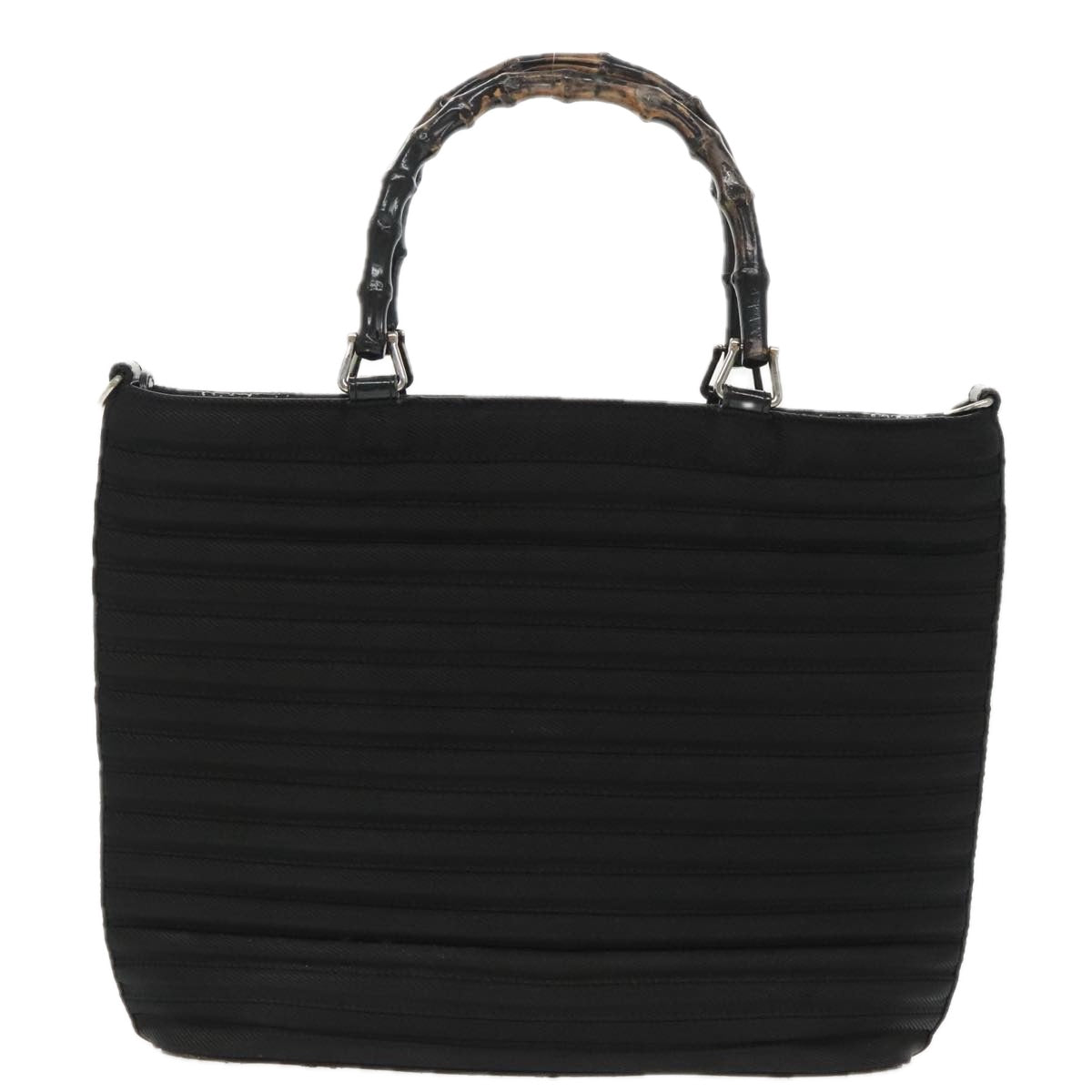 GUCCI Bamboo Hand Bag Nylon Black Silver 000 1705 0588 ti2378