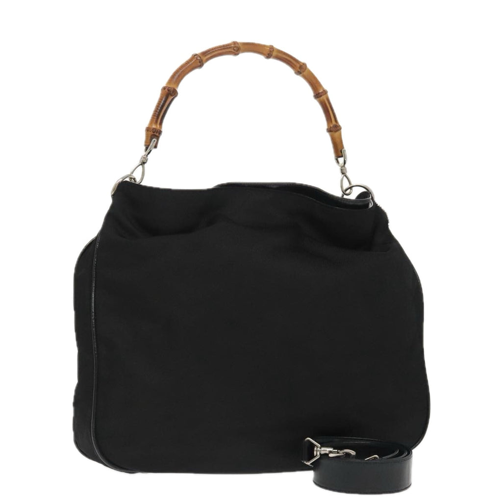 GUCCI Bamboo Hand Bag Nylon 2way Black Silver 001 2058 1577 5 ti2381