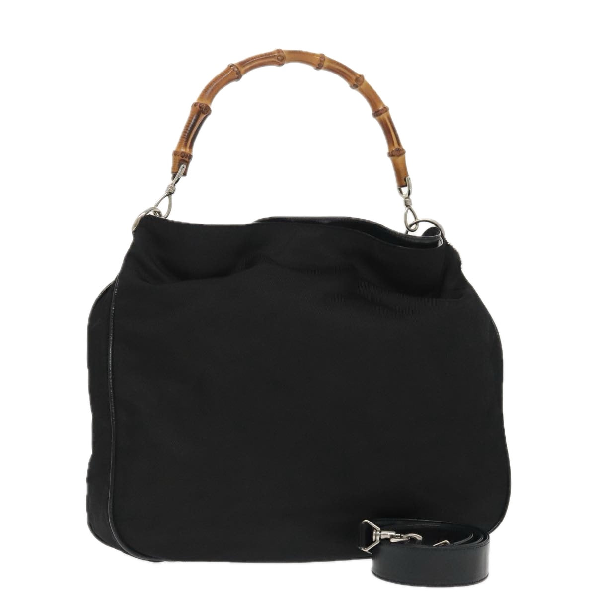 GUCCI Bamboo Hand Bag Nylon 2way Black Silver 001 2058 1577 5 ti2381