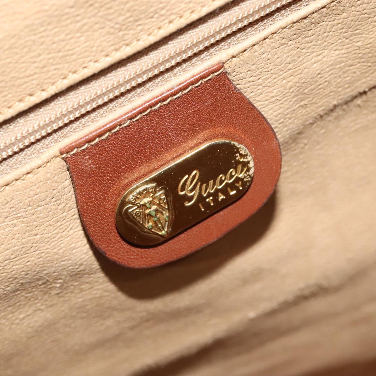 GUCCI Micro GG Canvas Web Sherry Line Boston Bag PVC Beige Gold ti2383
