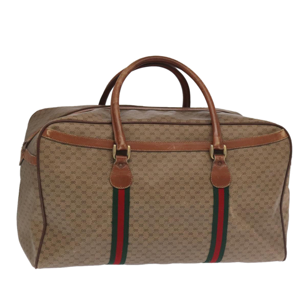 GUCCI Micro GG Canvas Web Sherry Line Boston Bag PVC Beige Gold ti2383