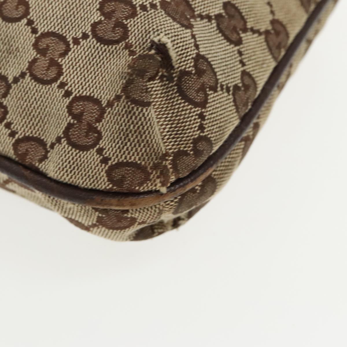 GUCCI GG Canvas Shoulder Bag Beige Dark Brown Silver 122793 ti2385