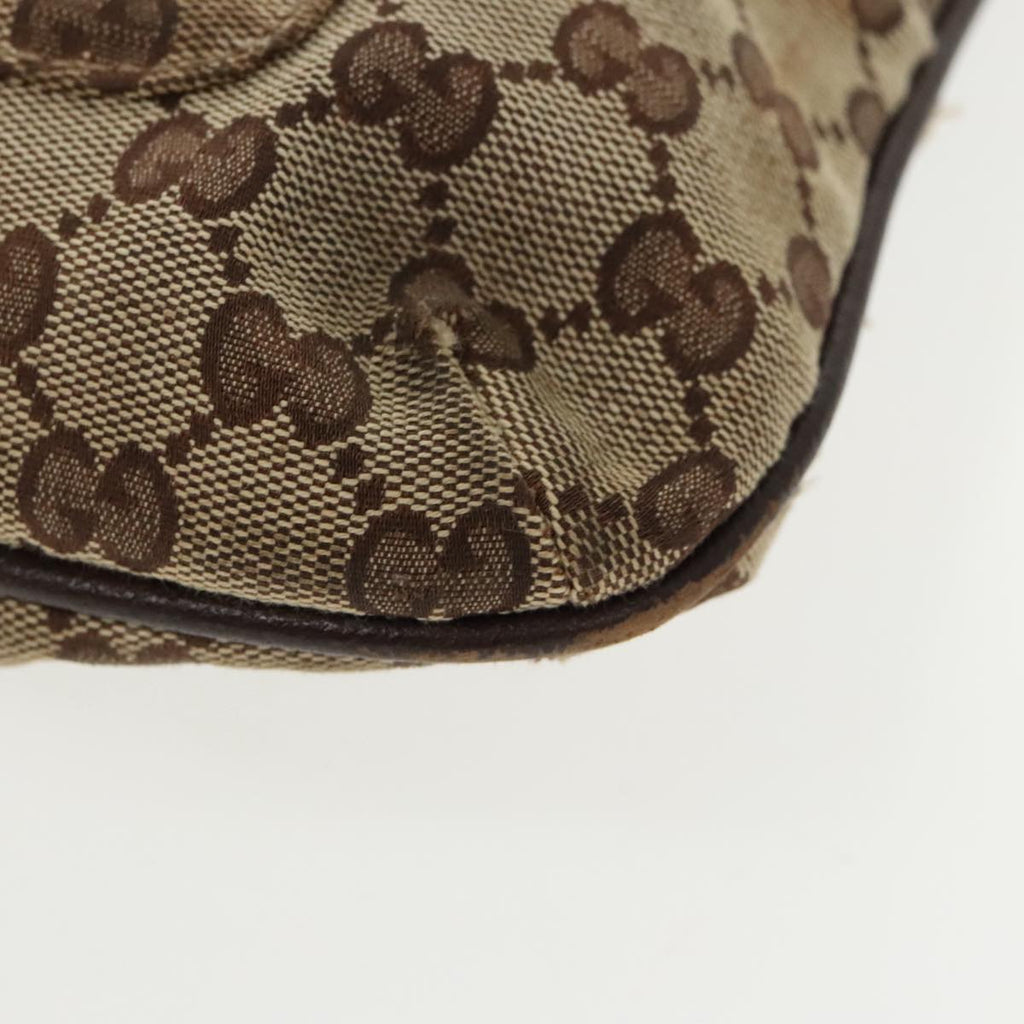 GUCCI GG Canvas Shoulder Bag Beige Dark Brown Silver 122793 ti2385