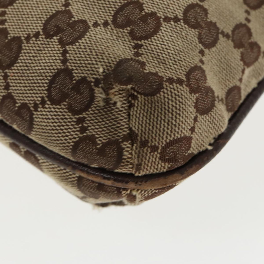 GUCCI GG Canvas Shoulder Bag Beige Dark Brown Silver 122793 ti2385