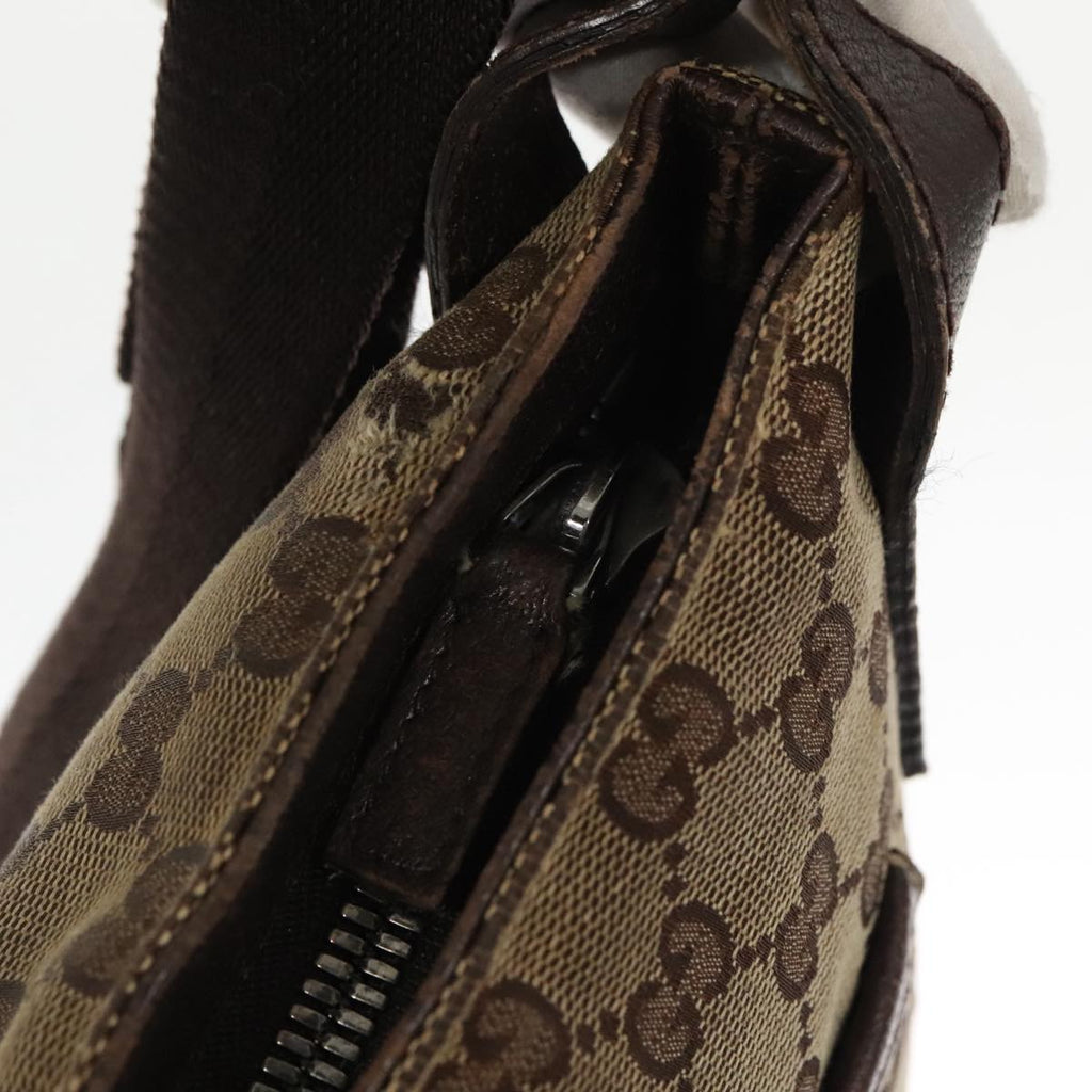 GUCCI GG Canvas Shoulder Bag Beige Dark Brown Silver 122793 ti2385