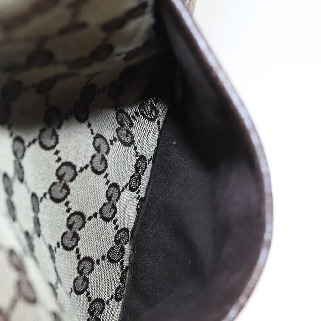GUCCI GG Canvas Shoulder Bag Beige Dark Brown Silver 122793 ti2385