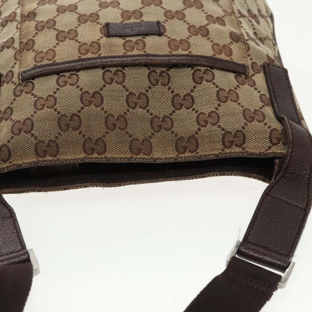 GUCCI GG Canvas Shoulder Bag Beige Dark Brown Silver 122793 ti2385