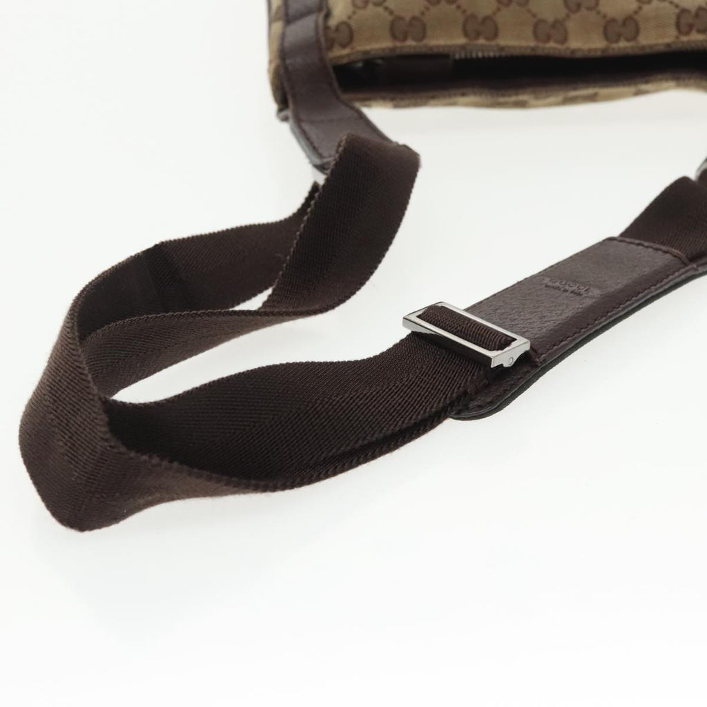 GUCCI GG Canvas Shoulder Bag Beige Dark Brown Silver 122793 ti2385