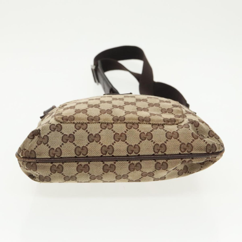 GUCCI GG Canvas Shoulder Bag Beige Dark Brown Silver 122793 ti2385