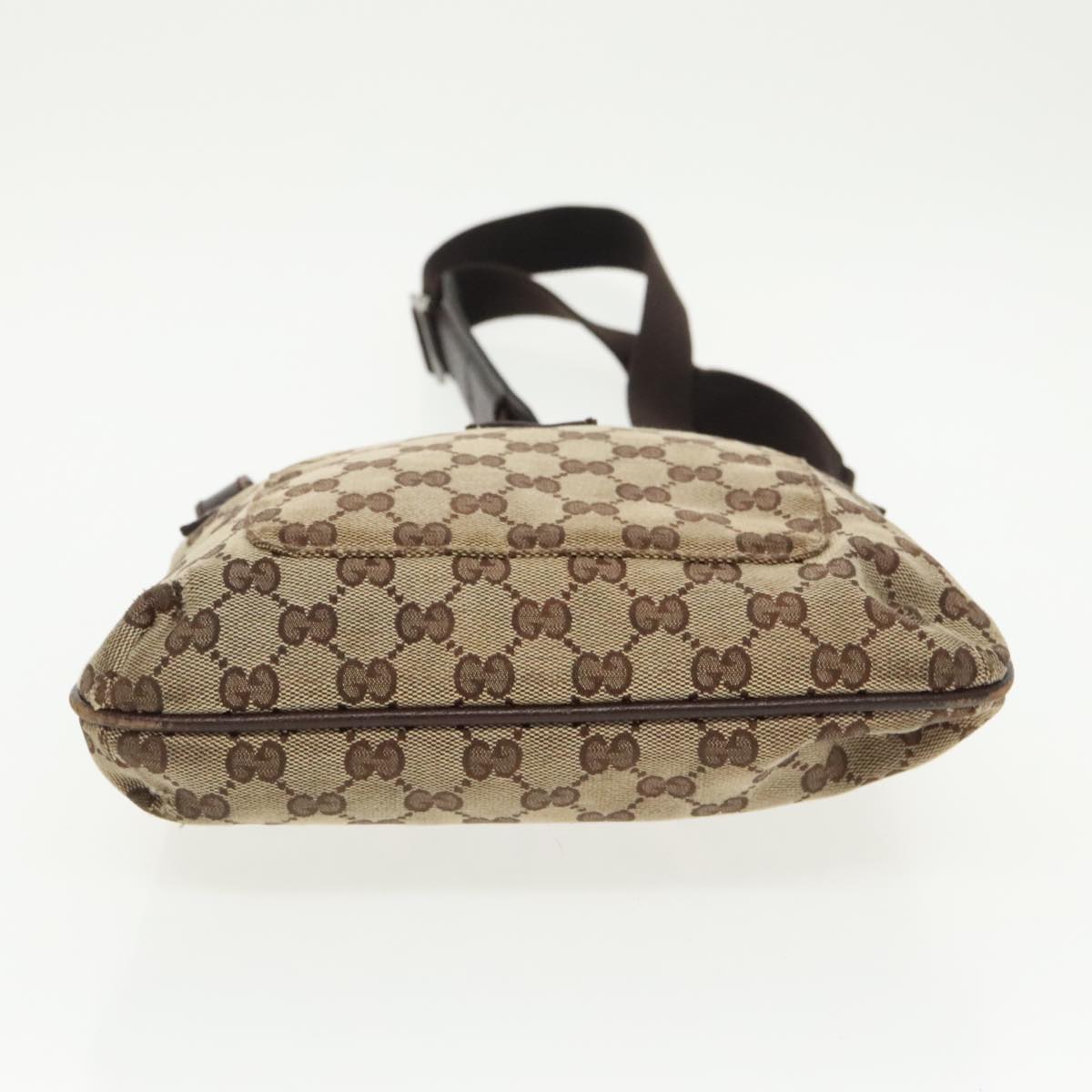 GUCCI GG Canvas Shoulder Bag Beige Dark Brown Silver 122793 ti2385