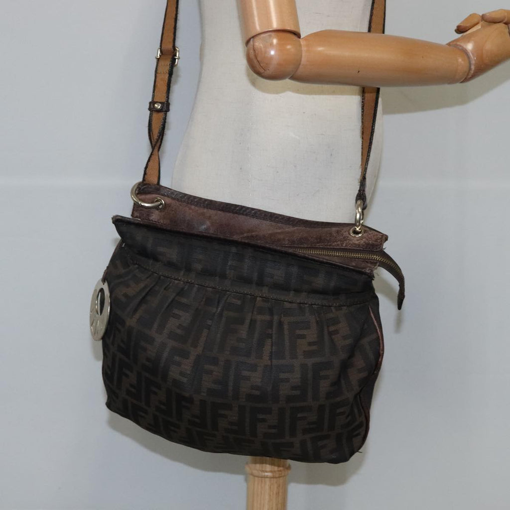 FENDI Zucca Canvas Shoulder Bag Brown Black ti2513