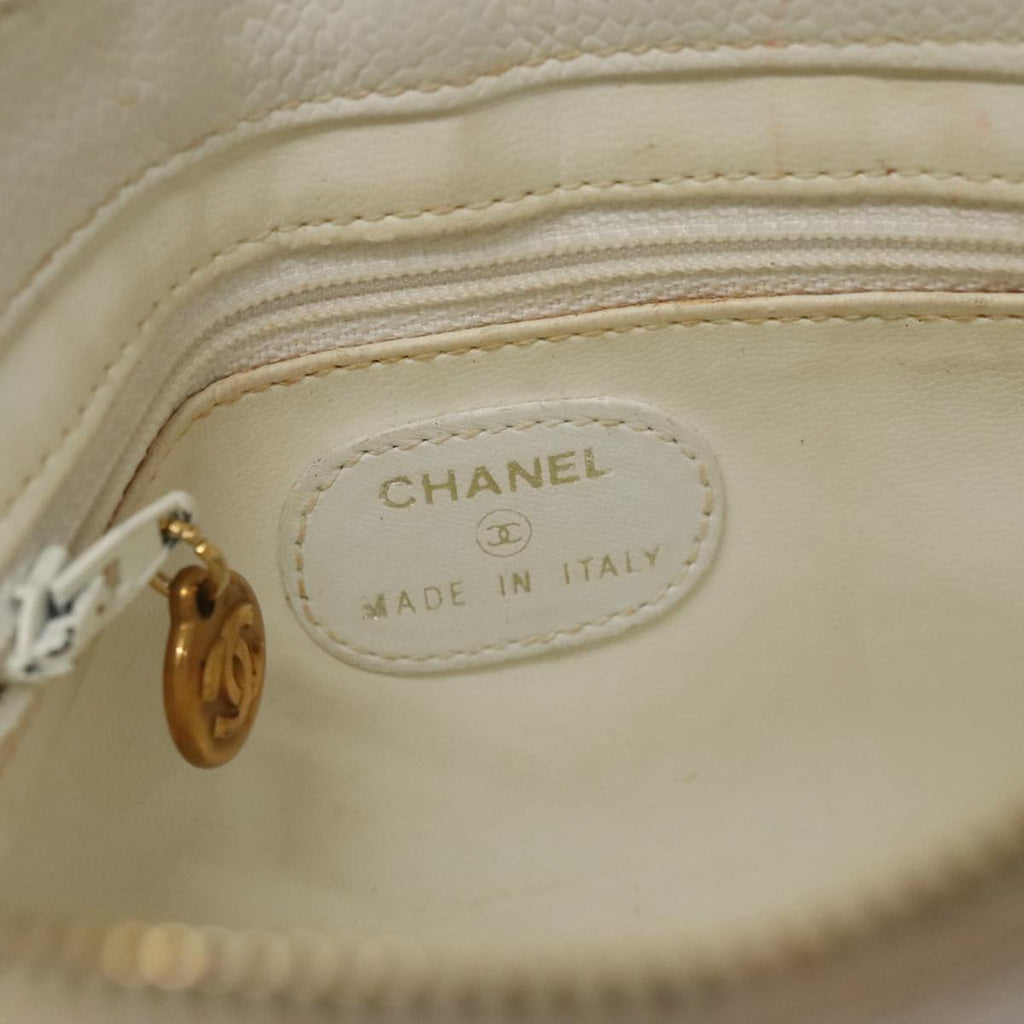 CHANEL Pouch Caviar Skin White Gold CC ti2536