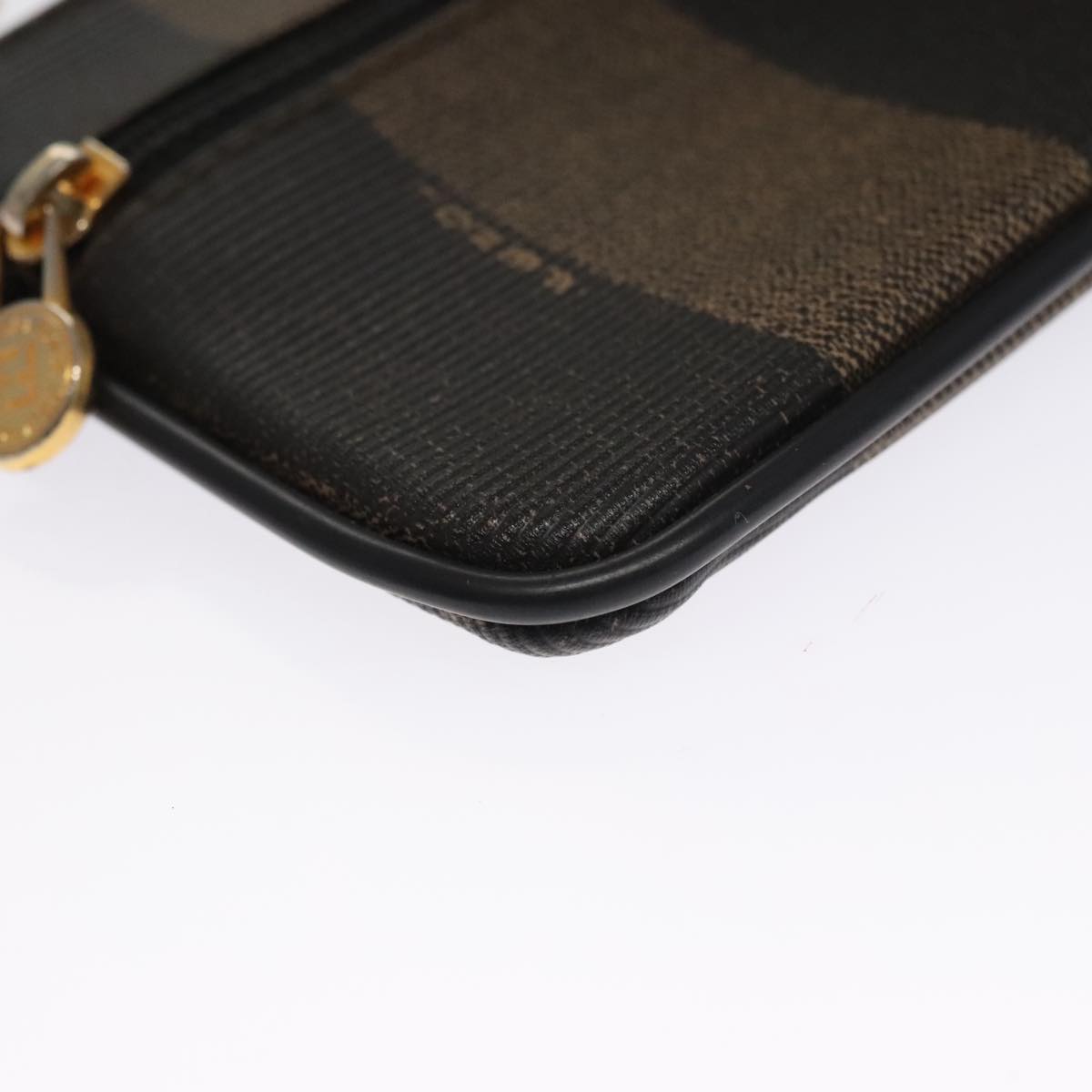 FENDI Pecan Canvas Pouch PVC Black Brown Gold ti2537